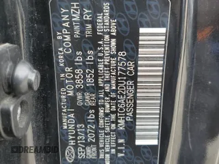 2013 Hyundai Veloster Turbo with VIN KMHTC6AE2DU177578, listed as a Copart auction lot 60901785 with Not provided miles and Salvage title. Bid and sale history available at DreamBid. Image 12.