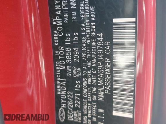 2023 Hyundai Elantra SEL with VIN KMHLM4AG9PU497844, listed as a Copart auction lot 53797834 with 13,488 mi miles and Salvage Title. Bid and sale history available at DreamBid. Image 12.