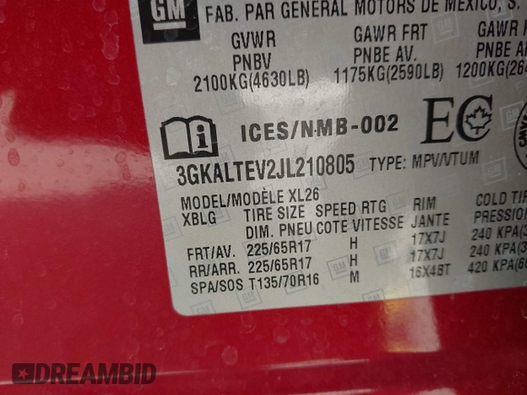 2018 GMC Terrain SLE z VIN 3GKALTEV2JL210805, wystawiony jako IAAI lot #42065247 z przebiegiem 83 398 mil mil oraz . Historia ofert i sprzedaży dostępna na DreamBid. Obrazek 9.