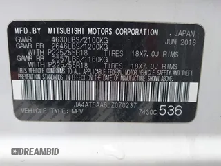 2018 Mitsubishi Eclipse Cross SE with VIN JA4AT5AA6JZ070237, listed as a IAAI auction lot 41922238 with 82,571 mi miles and . Bid and sale history available at DreamBid. Image 9.