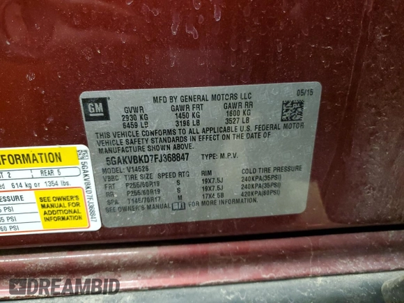 2015 Buick Enclave Leather with VIN 5GAKVBKD7FJ368847, listed as a Copart auction lot 48208815 with 135,176 mi miles and Salvage Title. Bid and sale history available at carsss.com. Image 13.