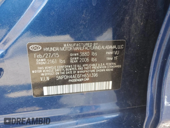 2015 Hyundai Elantra SE with VIN 5NPDH4AE6FH651396, listed as a Copart auction lot 64733025 with 62,495 mi miles and Salvage title. Bid and sale history available at DreamBid. Image 13.