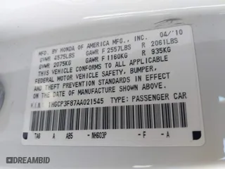 2010 Honda Accord Sdn EX-L with VIN 1HGCP3F87AA021545, listed as a IAAI auction lot 41452486 with 140,615 mi miles. Bid and sale history available at carsss.com. Image 9.