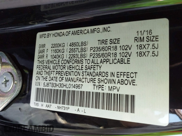 2017 Acura RDX with VIN 5J8TB3H30HL014967, listed as a IAAI auction lot 41630230 with 85,006 mi miles. Bid and sale history available at carsss.com. Image 9.