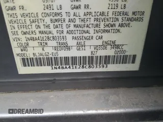 2008 Nissan Maxima 3.5 SE with VIN 1N4BA41E28C803593, listed as a Copart auction lot 48319845 with 316,172 mi miles and Salvage Title. Bid and sale history available at carsss.com. Image 12.