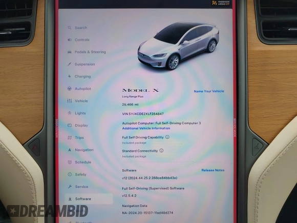 2020 Tesla Model X Long Range with VIN 5YJXCDE2XLF284847, listed as a IAAI auction lot 41595151 with 29,466 mi miles. Bid and sale history available at carsss.com. Image 19.