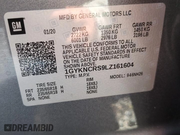 2020 Cadillac XT5 Premium Luxury FWD with VIN 1GYKNCRS9LZ161604, listed as a Copart auction lot 74671044 with Not Provided miles and Non Repairable. Bid and sale history available at DreamBid. Image 14.