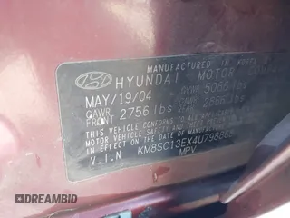 2004 Hyundai Santa Fe GLS with VIN KM8SC13EX4U798868, listed as a IAAI auction lot 41835652 with 222,350 mi miles. Bid and sale history available at carsss.com. Image 9.