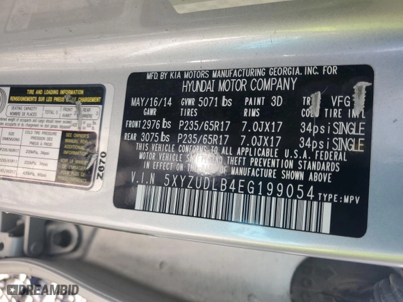2014 Hyundai Santa Fe Sport with VIN 5XYZUDLB4EG199054, listed as a Copart auction lot 51855395 with 171,278 mi miles and Salvage Title. Bid and sale history available at carsss.com. Image 15.