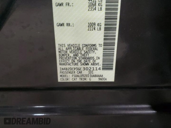 2016 Nissan LEAF SL with VIN 1N4BZ0CP3GC302114, listed as a Copart auction lot 48180035 with 55,999 mi miles and Salvage Title. Bid and sale history available at carsss.com. Image 13.