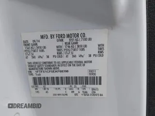 2014 Ford F-150 XL with VIN 1FTFX1CF0EKF68398, listed as a IAAI auction lot 42077086 with 288,958 mi miles and . Bid and sale history available at DreamBid. Image 9.