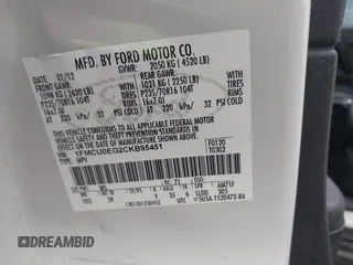 2012 Ford Escape Limited with VIN 1FMCU0EG2CKB95451, listed as a IAAI auction lot 42103270 with 292,213 mi miles. Bid and sale history available at carsss.com. Image 9.