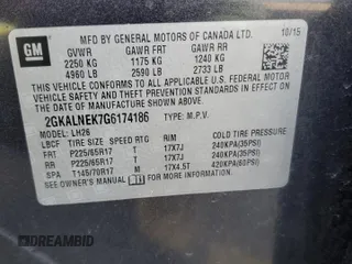 2016 GMC Terrain SLE with VIN 2GKALNEK7G6174186, listed as a Copart auction lot 53999055 with 125,130 mi miles and Clean Title. Bid and sale history available at carsss.com. Image 13.