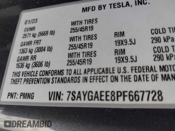 2023 Tesla Model Y Long Range with VIN 7SAYGAEE8PF667728, listed as a IAAI auction lot 41839771 with 32,654 mi miles and . Bid and sale history available at DreamBid. Image 9.
