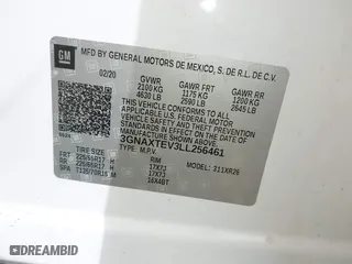 2020 Chevrolet Equinox LT with VIN 3GNAXTEV3LL256461, listed as a IAAI auction lot 41859943 with 59,290 mi miles. Bid and sale history available at carsss.com. Image 9.