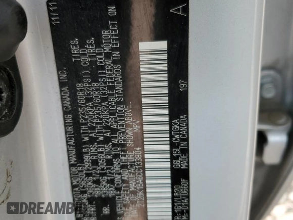 2012 Lexus RX 350 with VIN 2T2BK1BA6CC133804, listed as a Copart auction lot 59077515 with 181,594 mi miles and Salvage title. Bid and sale history available at DreamBid. Image 13.