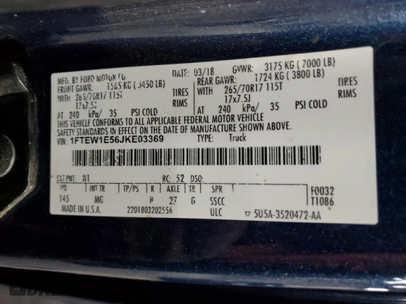 2018 Ford F-150 XL with VIN 1FTEW1E56JKE03369, listed as a Copart auction lot 42951815 with 168,518 mi miles and Salvage title. Bid and sale history available at DreamBid. Image 12.