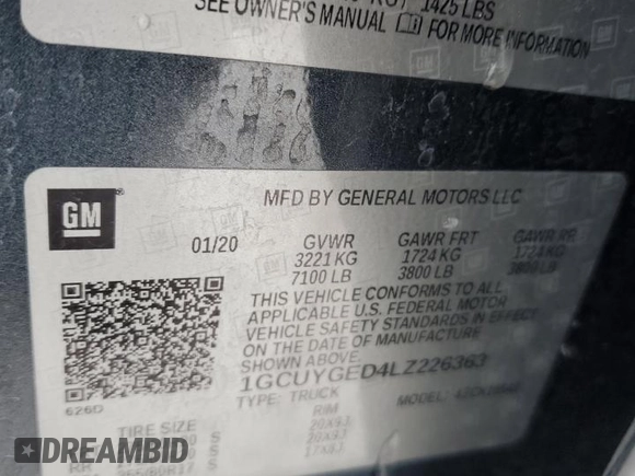 2020 Chevrolet Silverado 1500 LTZ with VIN 1GCUYGED4LZ226363, listed as a Copart auction lot 88464605 with Not Provided miles and Salvage Title. Bid and sale history available at DreamBid. Image 13.