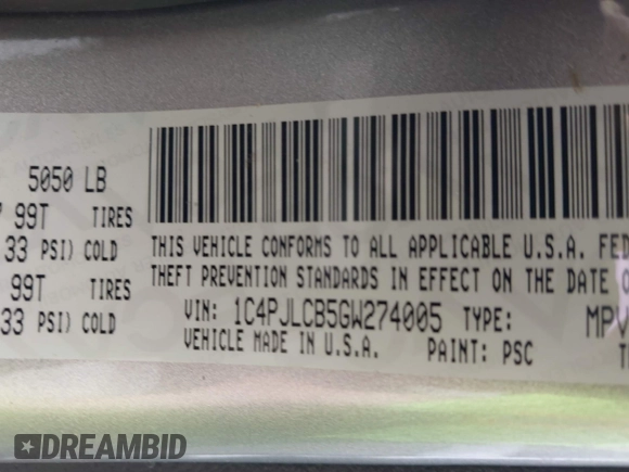 2016 Jeep Cherokee 75th Anniversary with VIN 1C4PJLCB5GW274005, listed as a IAAI auction lot 42037084 with 0 mi miles. Bid and sale history available at carsss.com. Image 9.
