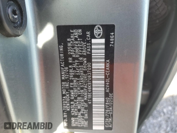 2007 Toyota Camry CE with VIN 4T1BE46K97U637090, listed as a Copart auction lot 54683875 with 139,528 mi miles and Salvage Title. Bid and sale history available at carsss.com. Image 12.