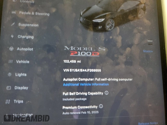 2018 Tesla Model S 75D with VIN 5YJSA1E44JF268656, listed as a Copart auction lot 88532685 with 102,459 mi miles and Non repairable. Bid and sale history available at DreamBid. Image 9.