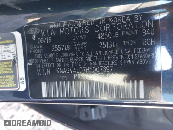 2017 Kia Optima EX z VIN KNAGV4LD7H5007397, wystawiony jako IAAI lot #41446259 z przebiegiem 118 601 mil mil oraz . Historia ofert i sprzedaży dostępna na DreamBid. Obrazek 9.