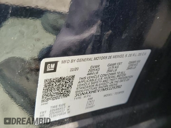 2021 Chevrolet Equinox LS with VIN 3GNAXHEV7MS125392, listed as a Copart auction lot 50818495 with 37,258 mi miles and Non Repairable. Bid and sale history available at DreamBid. Image 13.
