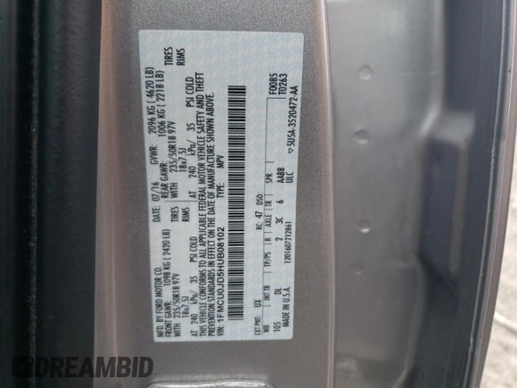2017 Ford Escape Titanium with VIN 1FMCU0JD5HUB08102, listed as a Copart auction lot 49502525 with 45,383 mi miles and Salvage Title. Bid and sale history available at carsss.com. Image 12.