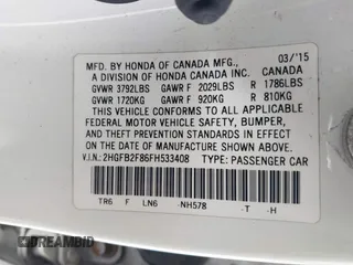 2015 Honda Civic EX with VIN 2HGFB2F86FH533408, listed as a IAAI auction lot 41655178 with 150,789 mi miles and . Bid and sale history available at carsss.com. Image 9.