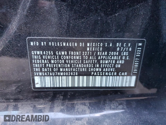 2017 Volkswagen GTI SE с VIN 3VW547AU7HM002628, выставлен на аукционе Copart как лот 42744605 с пробегом Не указан миль и На запчасти • Non repairable. История ставок и продаж доступна на DreamBid. Изображение 16.