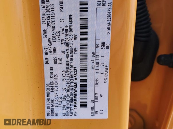 2021 Ford Bronco with VIN 1FMEE5DP6MLA88337, listed as a Copart auction lot 76057734 with 31,846 mi miles and Salvage title. Bid and sale history available at DreamBid. Image 13.