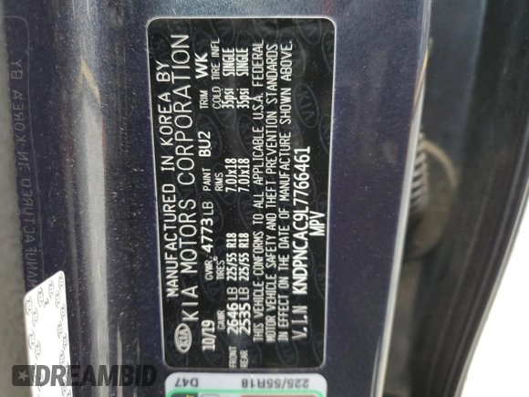 2020 Kia Sportage EX with VIN KNDPNCAC9L7766461, listed as a Copart auction lot 47603845 with 49,607 mi miles and Salvage title. Bid and sale history available at DreamBid. Image 13.