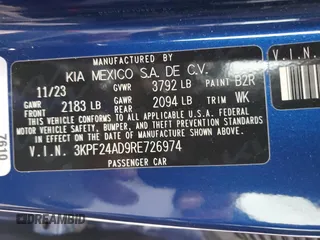 2024 Kia Forte LXS with VIN 3KPF24AD9RE726974, listed as a Copart auction lot 76948224 with 18,028 mi miles and Clean Title. Bid and sale history available at carsss.com. Image 12.