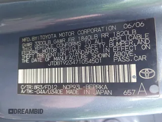 2007 Toyota Yaris с VIN JTDBT923471054501, выставлен на аукционе IAAI как лот 42438265 с пробегом 134 422 миль миль и . История ставок и продаж доступна на DreamBid. Изображение 9.