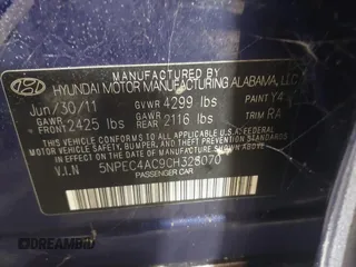 2012 Hyundai Sonata Limited with VIN 5NPEC4AC9CH328070, listed as a IAAI auction lot 41573219 with 150,726 mi miles and . Bid and sale history available at DreamBid. Image 9.