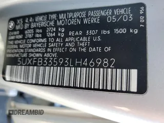 2003 BMW X5 4.4i with VIN 5UXFB33593LH46982, listed as a Copart auction lot 70518194 with 333,463 mi miles and Salvage Title. Bid and sale history available at carsss.com. Image 14.