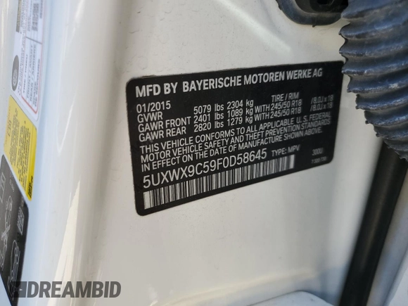 2015 BMW X3 xDrive28i z VIN 5UXWX9C59F0D58645, wystawiony jako Copart lot #57898405 z przebiegiem 99 737 mil mil oraz Szkoda całkowita • Salvage title. Historia ofert i sprzedaży dostępna na DreamBid. Obrazek 13.