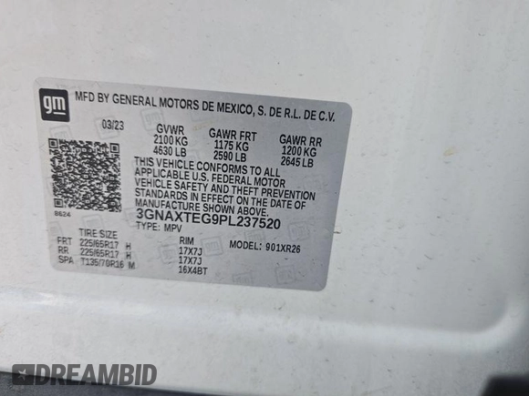 2023 Chevrolet Equinox LT z VIN 3GNAXTEG9PL237520, wystawiony jako IAAI lot #42516900 z przebiegiem 63 698 mil mil oraz . Historia ofert i sprzedaży dostępna na DreamBid. Obrazek 1.