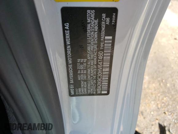 2017 BMW 2 Series 230i with VIN WBA2K9C30HV647460, listed as a Copart auction lot 44134373 with 71,111 mi miles. Bid and sale history available at carsss.com. Image 12.