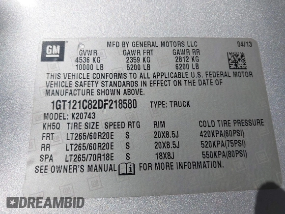 2013 GMC Sierra 2500HD SLT z VIN 1GT121C82DF218580, wystawiony jako IAAI lot #41758693 z przebiegiem 121 798 mil mil oraz . Historia ofert i sprzedaży dostępna na DreamBid. Obrazek 9.