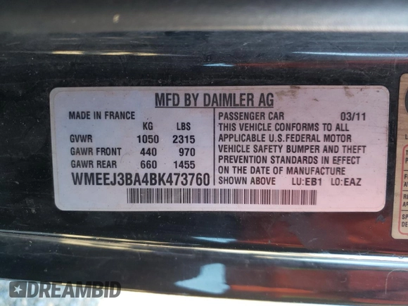 2011 Smart fortwo Pure z VIN WMEEJ3BA4BK473760, wystawiony jako Copart lot #78081344 z przebiegiem 75 966 mil mil oraz Szkoda całkowita • Salvage title. Historia ofert i sprzedaży dostępna na DreamBid. Obrazek 12.