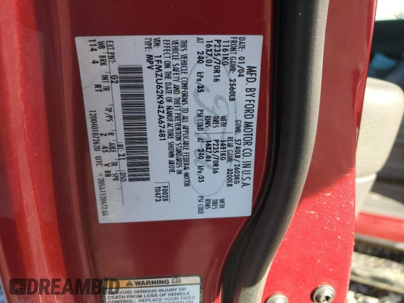 2004 Ford Explorer XLS z VIN 1FMZU62K94ZA67481, wystawiony jako Copart lot #47199445 z przebiegiem Nie podano mil oraz Szkoda całkowita • Salvage title. Historia ofert i sprzedaży dostępna na DreamBid. Obrazek 15.