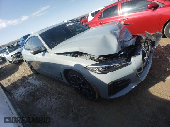 2023 BMW i4 M50 with VIN WBY33AW05PFR07737, listed as a Copart auction lot 44055154 with 9,252 mi miles and Salvage Title. Bid and sale history available at carsss.com. Image 4.