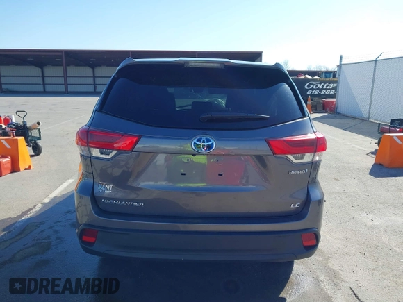 2019 Toyota Highlander Hybrid LE with VIN 5TDBGRFH3KS076303, listed as a IAAI auction lot 41770576 with 15,591 mi miles and . Bid and sale history available at DreamBid. Image 17.