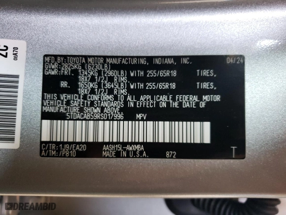 2024 Toyota Grand Highlander Hybrid XLE with VIN 5TDACAB59RS017996, listed as a Copart auction lot 64719464 with NaN miles and Salvage Title. Bid and sale history available at carsss.com. Image 16.