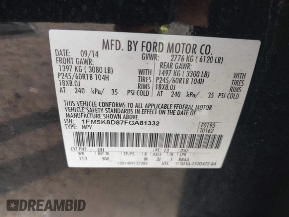 2015 Ford Explorer XLT z VIN 1FM5K8D87FGA81332, wystawiony jako IAAI lot #41779333 z przebiegiem 79 906 mil mil oraz . Historia ofert i sprzedaży dostępna na DreamBid. Obrazek 9.