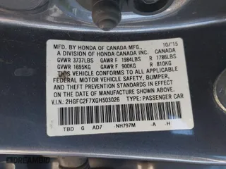 2016 Honda Civic Sedan EX with VIN 2HGFC2F7XGH503026, listed as a IAAI auction lot 41469790 with 104,151 mi miles. Bid and sale history available at carsss.com. Image 9.