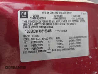 2009 Chevrolet Silverado 1500 with VIN 1GCEC39Y49Z189445, listed as a IAAI auction lot 41933868 with 209,596 mi miles and . Bid and sale history available at DreamBid. Image 9.