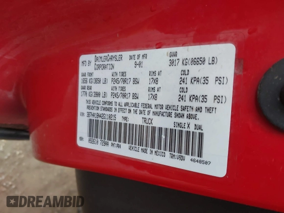 2002 Dodge 1500 with VIN 3B7HA18N42G110215, listed as a IAAI auction lot 41125118 with 192,105 mi miles and . Bid and sale history available at DreamBid. Image 9.
