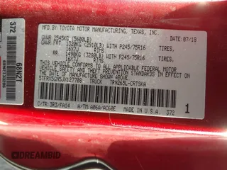 2018 Toyota Tacoma SR with VIN 5TFRX5GN5JX127708, listed as a IAAI auction lot 41654693 with 69,236 mi miles and . Bid and sale history available at DreamBid. Image 9.